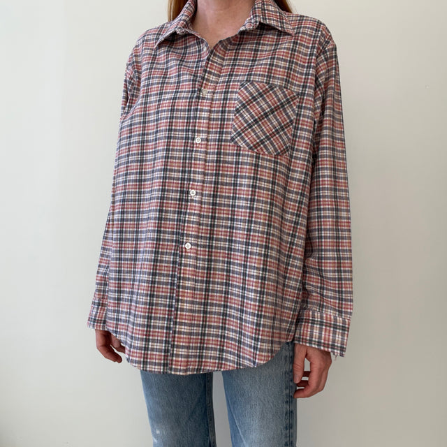 1990s Plaid Larger Cotton Blend Shirt