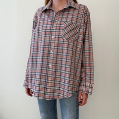 1990s Plaid Larger Cotton Blend Shirt