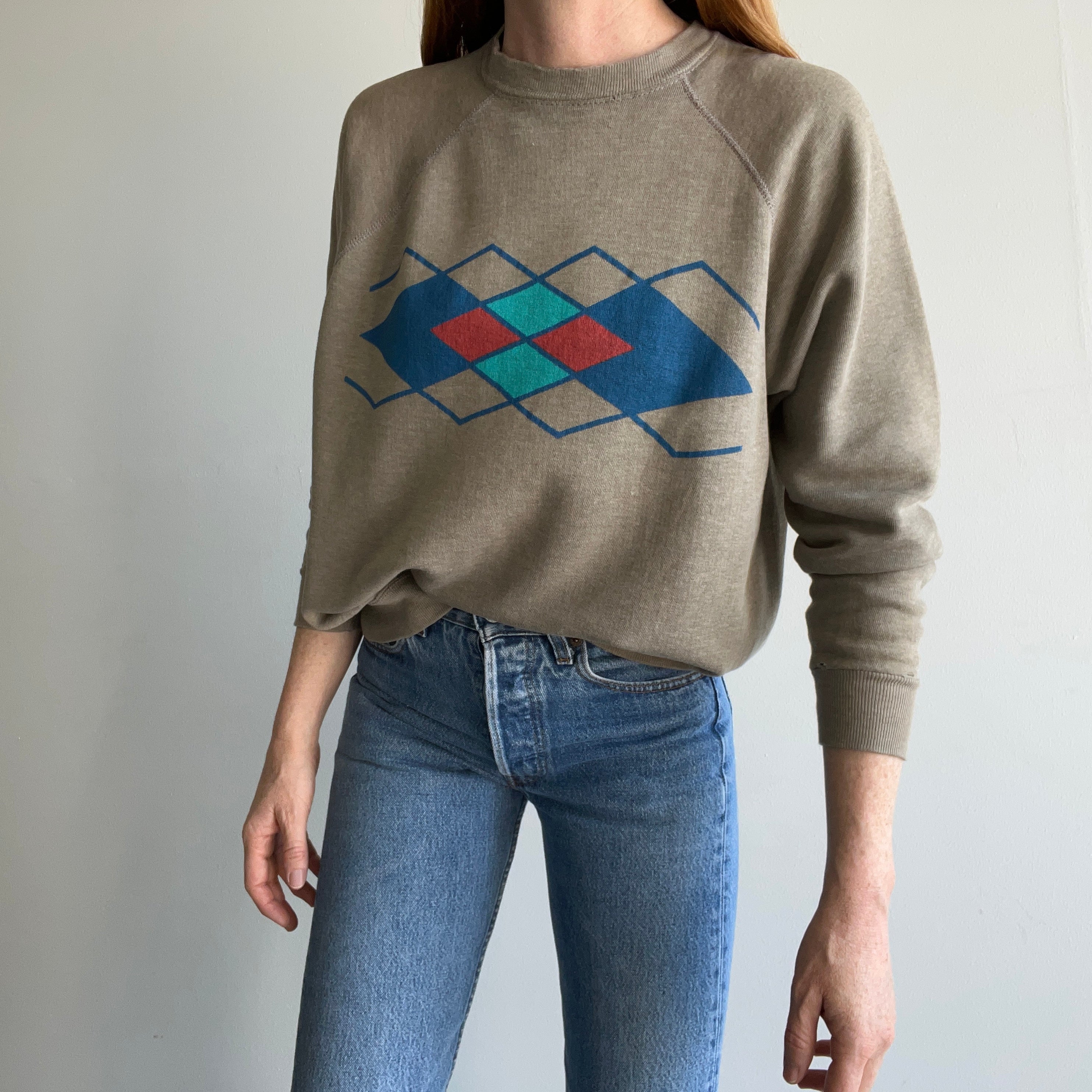 1970s Argyle Sweatshirt that is Perfectly Worn