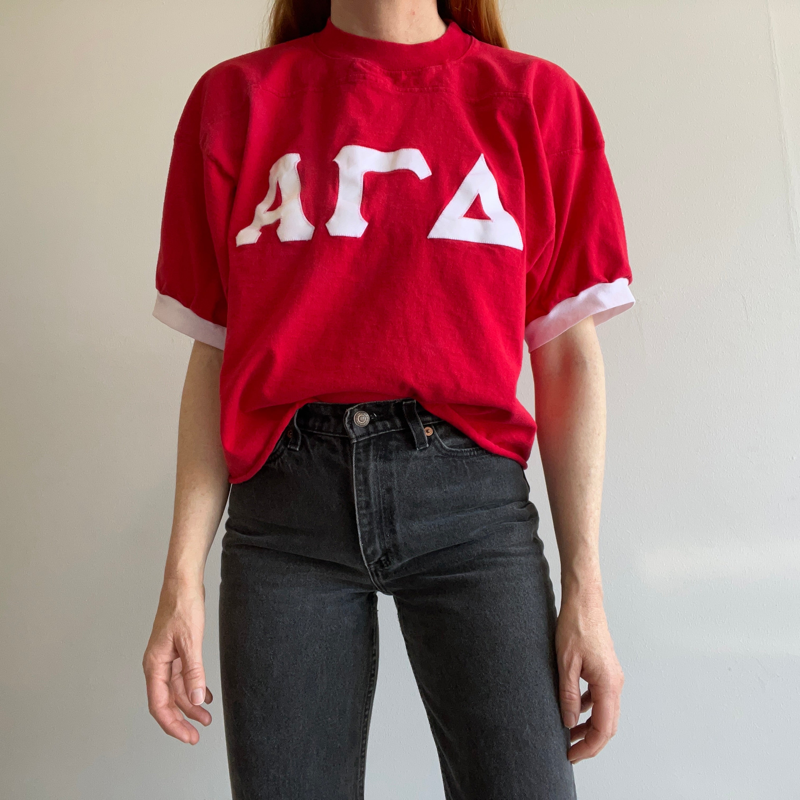 1990s Alpha Gamma Delta Slightly Cropped Football Shirt