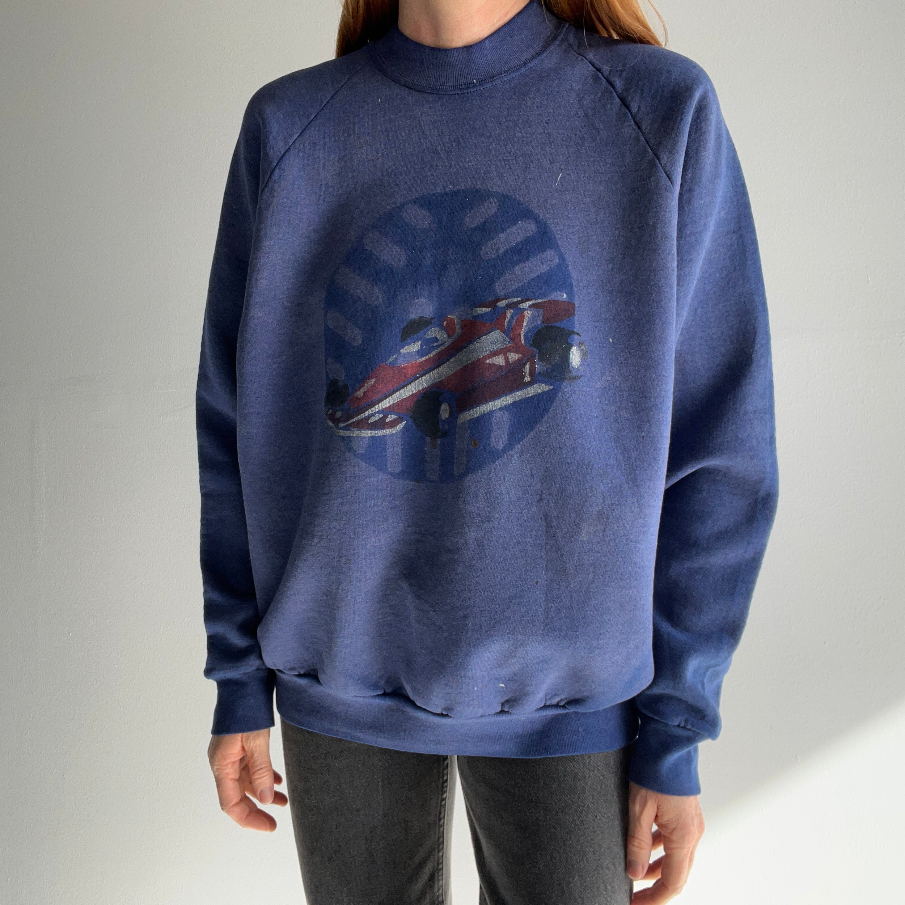 1990s DIY Formula 3 or 4? Race Car Sun Faded Sweatshirt