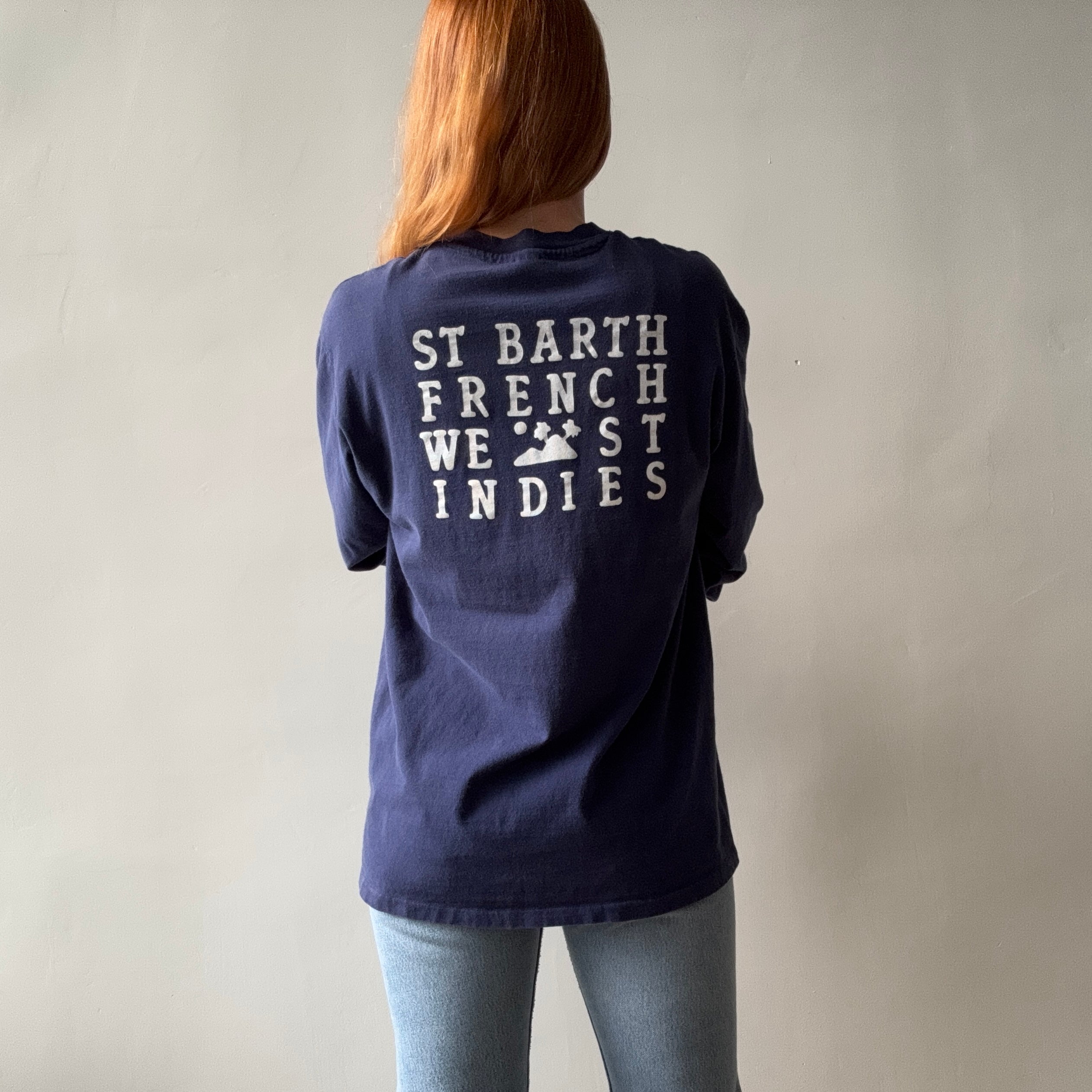 1990s Saint Bath French West Indies Long Sleeved Cotton T-Shirt - Front and Back