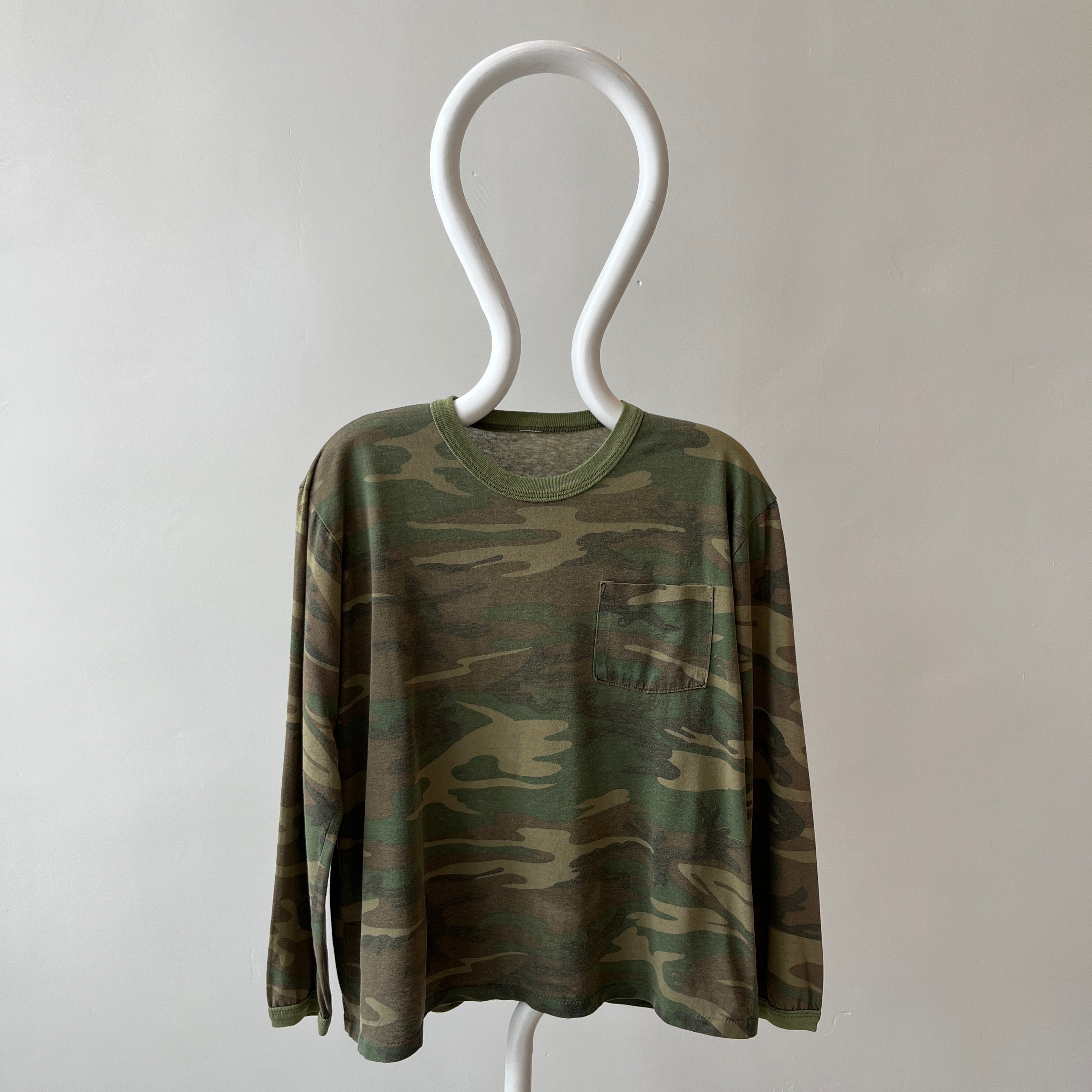 1980s Rolled Neck Soft and Slouchy Long Sleeve Camo T-Shirt