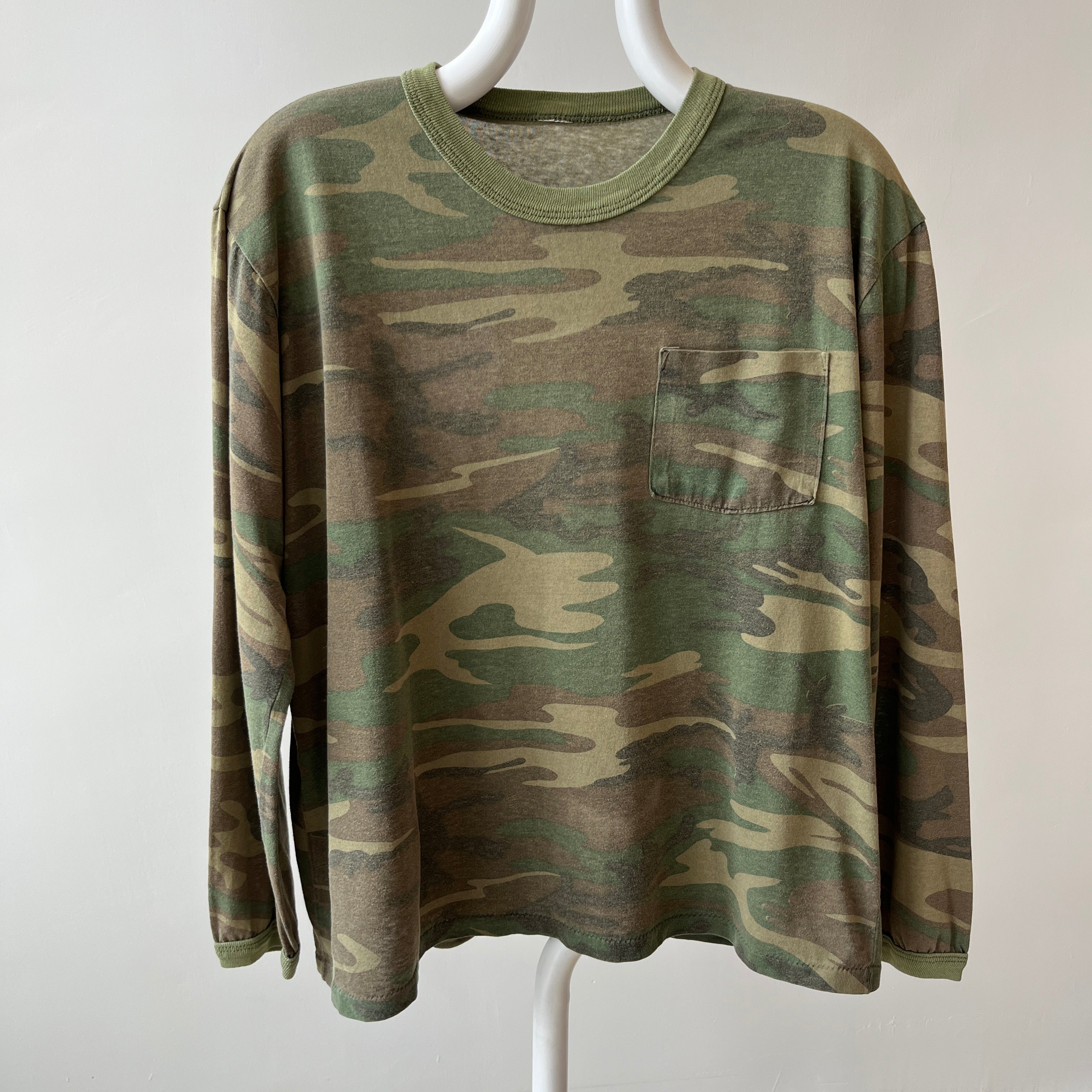 1980s Rolled Neck Soft and Slouchy Long Sleeve Camo T-Shirt