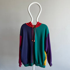 1980/90s Color Block Zip Up Hoodie - WOWZA