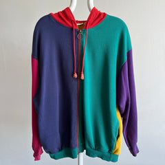 1980/90s Color Block Zip Up Hoodie - WOWZA