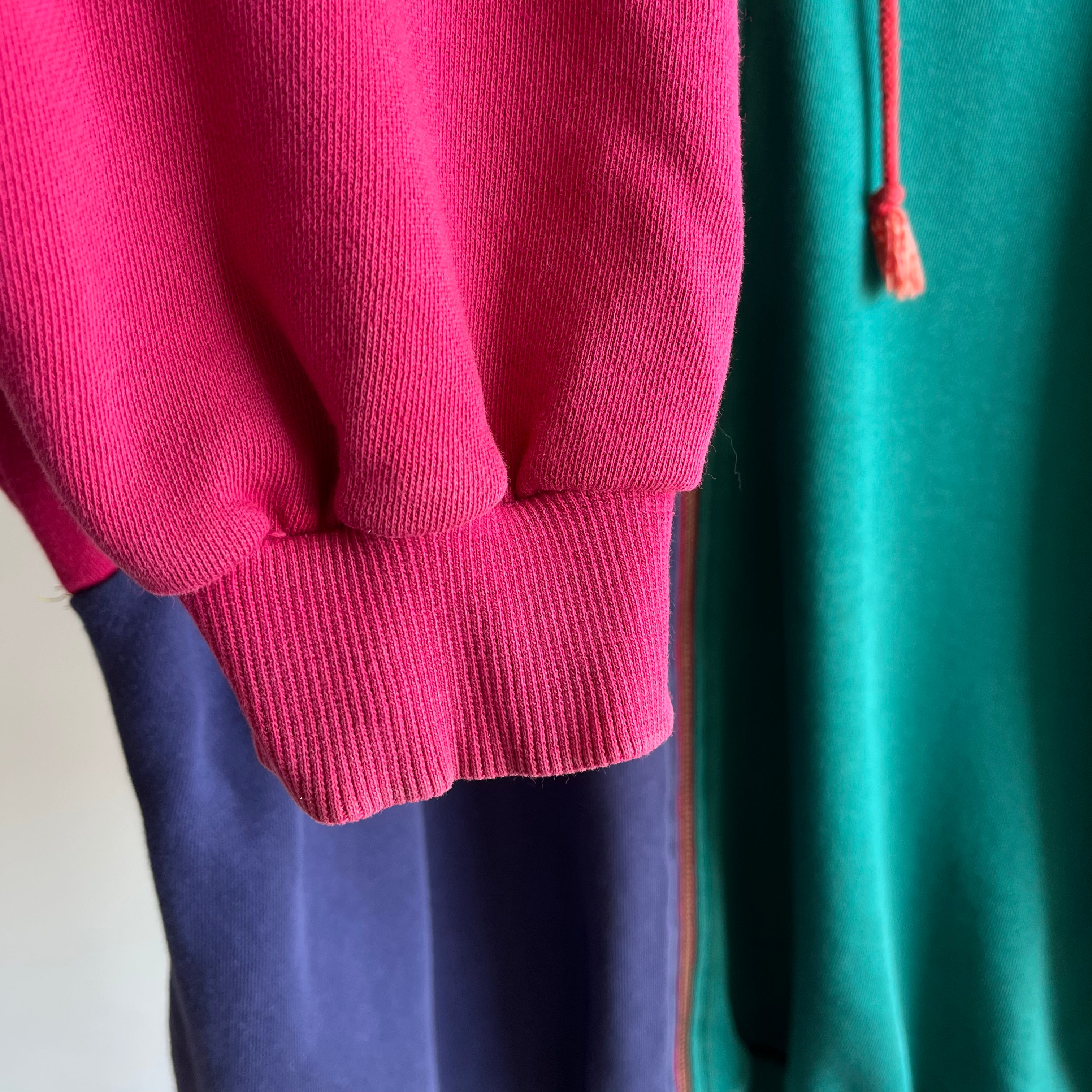 1980/90s Color Block Zip Up Hoodie - WOWZA