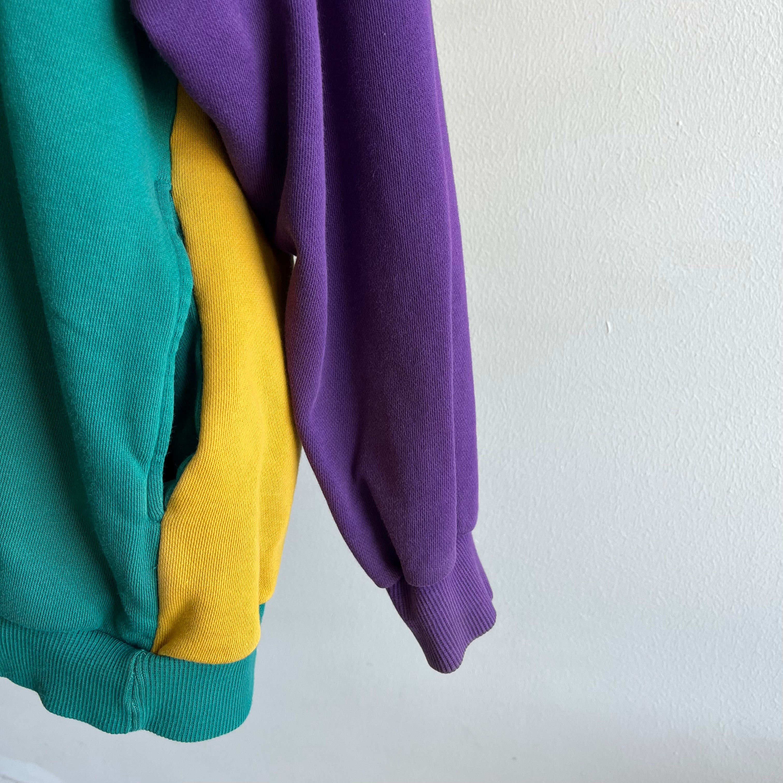 1980/90s Color Block Zip Up Hoodie - WOWZA