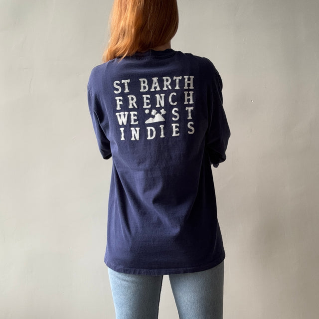 1990s Saint Bath French West Indies Long Sleeved Cotton T-Shirt - Front and Back