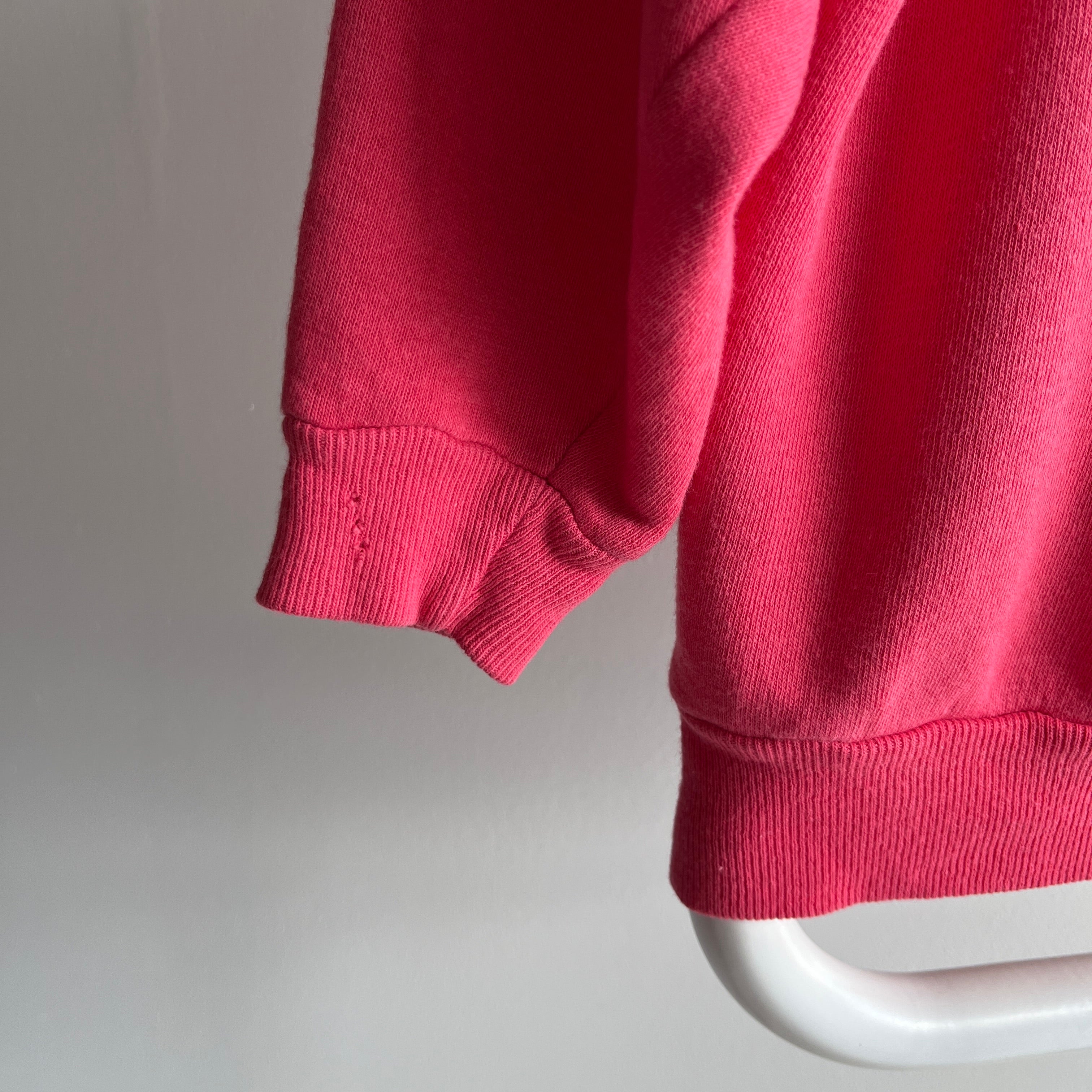 1980s Shorter Long Sleeve Bubblegum Pink Sweatshirt