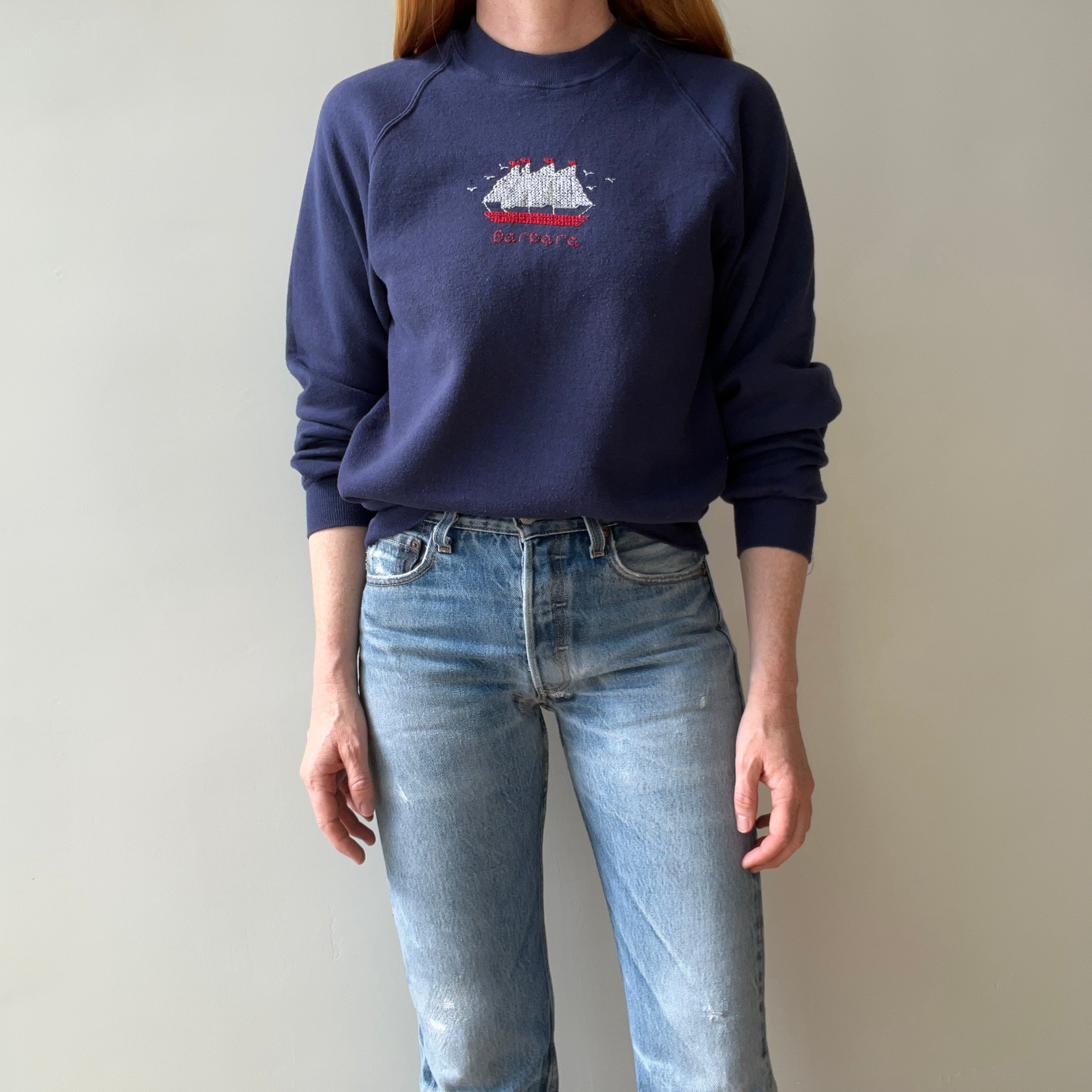 1980s Barbara Hand Stitched Sailboat Sweatshirt - Barb!