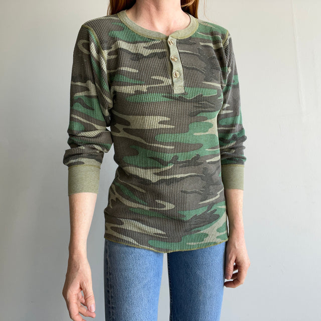 1970s Long Johns Camo Henley Waffle Knit