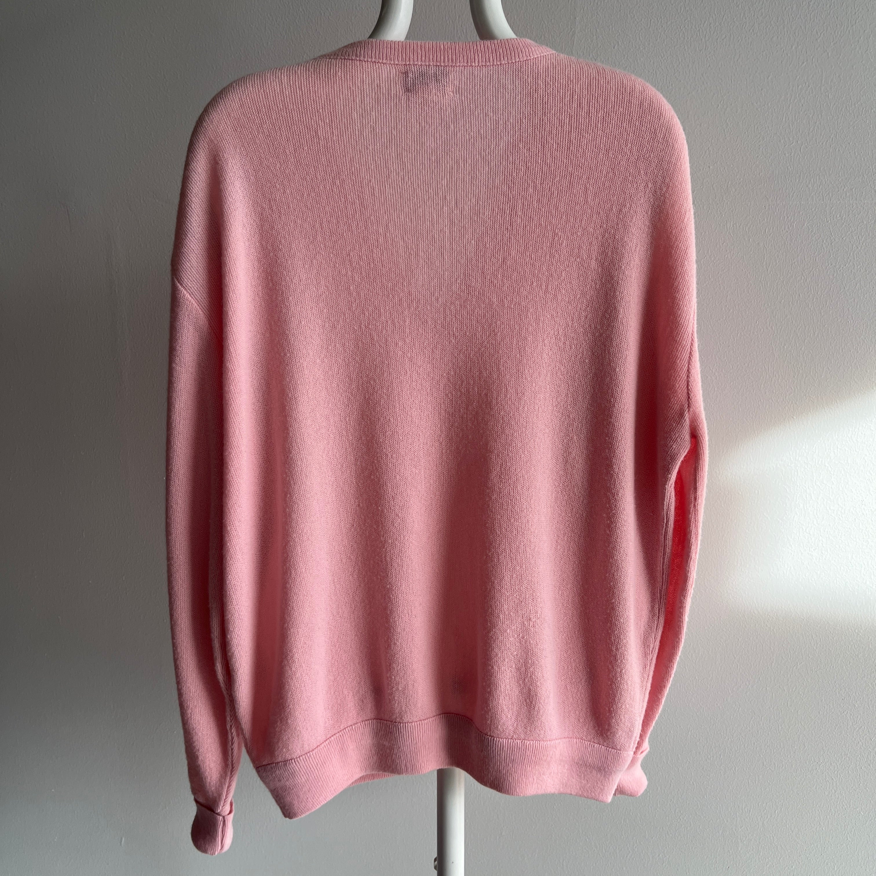 1970/80s Lacoste Pale Pink V-Neck Sweater