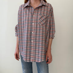 1990s Plaid Larger Cotton Blend Shirt