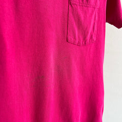 1980s FOTL Hot Pink Pocket T-Shirt - Thrashed Hemline