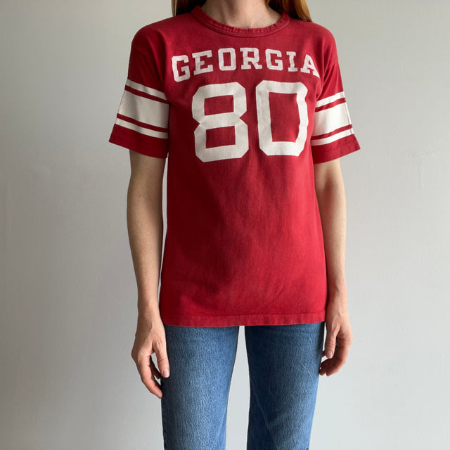 1960s !!!!!! Georgia Bulldogs No. 80  Front and Back Champion Brand Football Shirt - 60+ YRS Old