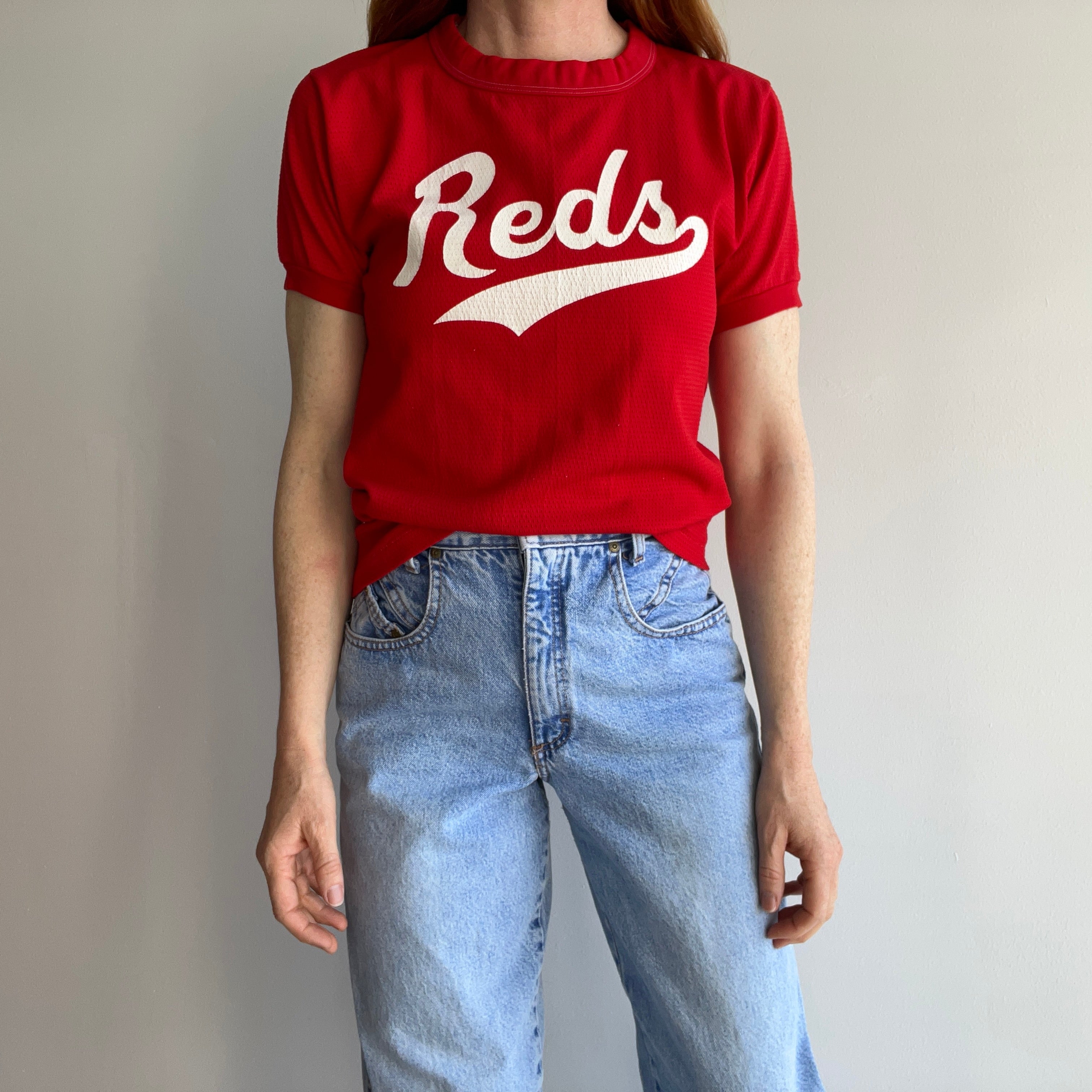 Vintage 1970s Cincinnati Reds Thrashed Ringer T Shirt 