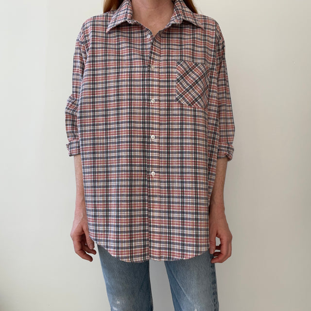 1990s Plaid Larger Cotton Blend Shirt