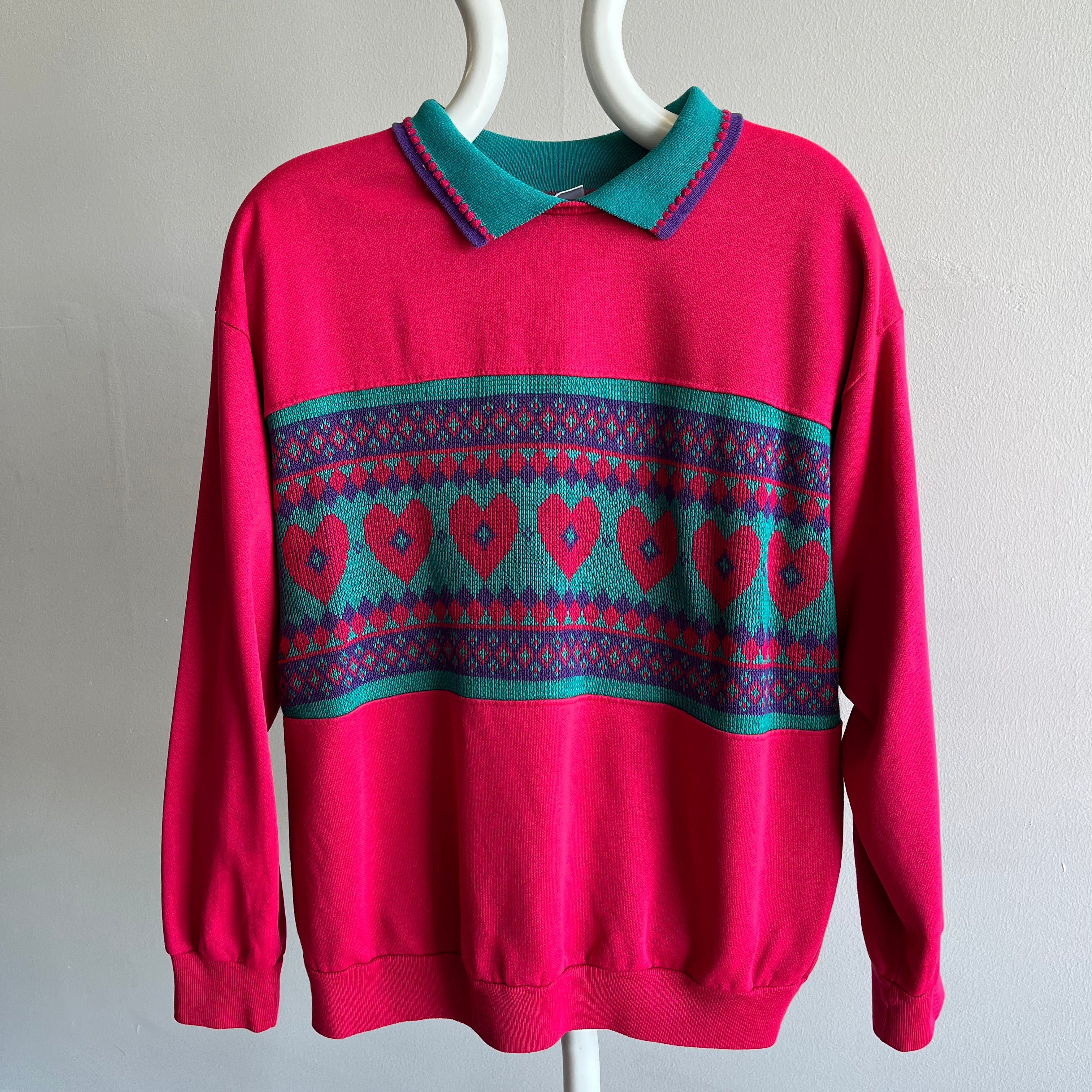1980s Chic Grandma Polo Knit Sweatshirt