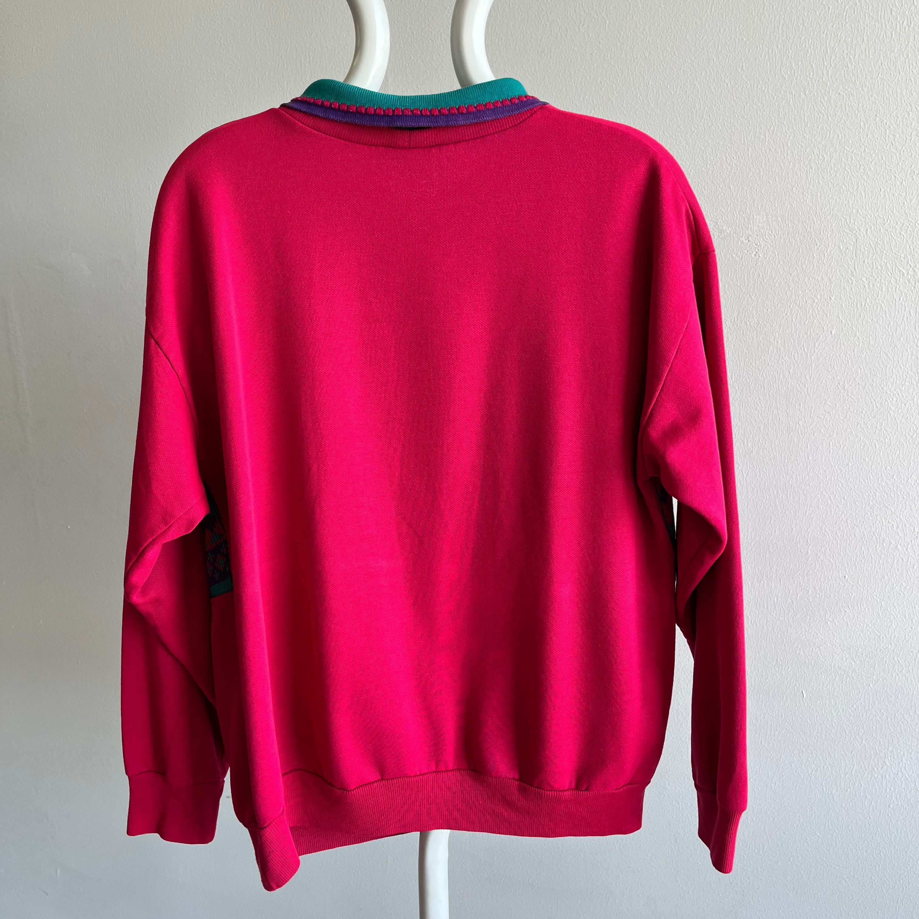 1980s Chic Grandma Polo Knit Sweatshirt