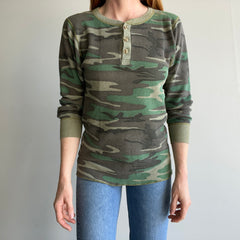 1970s Long Johns Camo Henley Waffle Knit