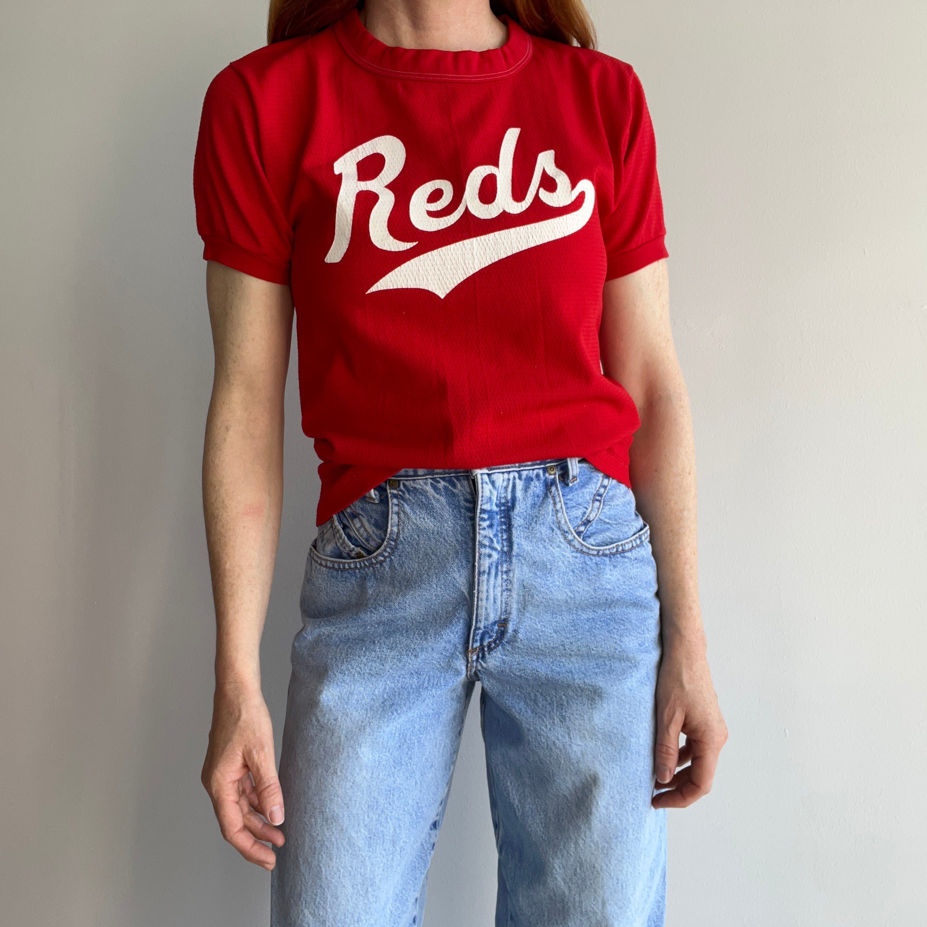 Vintage 1970s Cincinnati Reds Thrashed Ringer T Shirt 