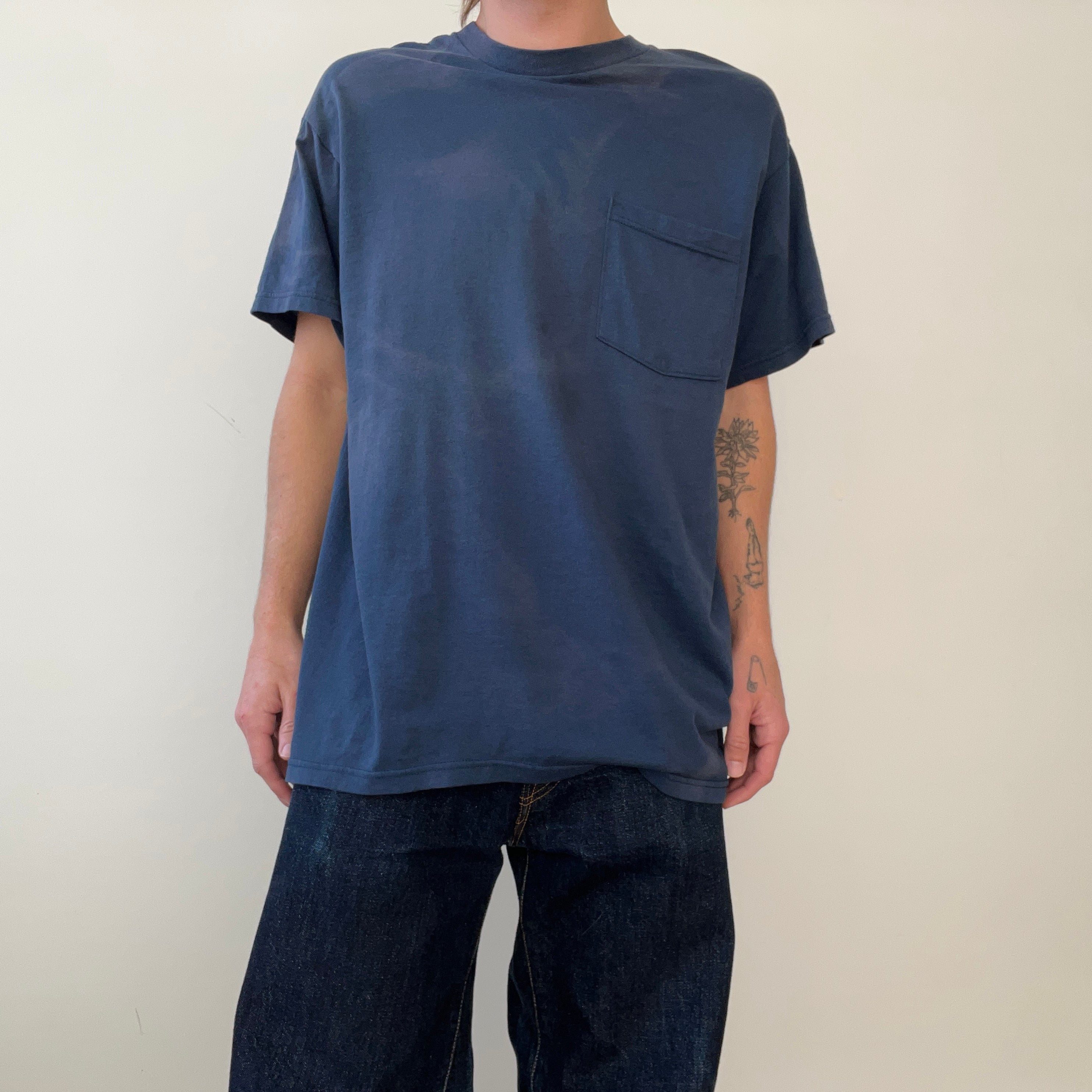 1990s Faded Navy Pocket T Shirt