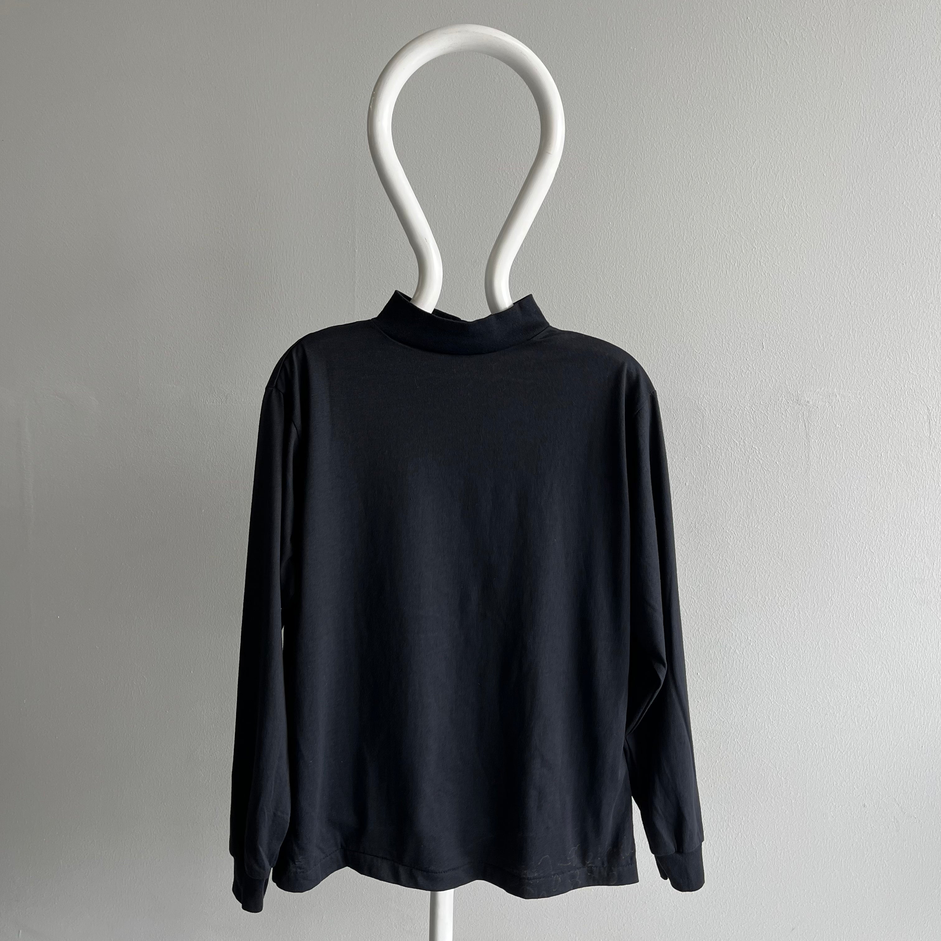 1980s Blank Black Long Sleeve Mock Neck Shirt