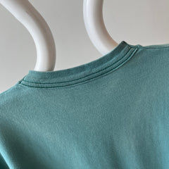 1980s Faded Paint Stained and Worn Green Pocket T-Shirt - !!!!!!!