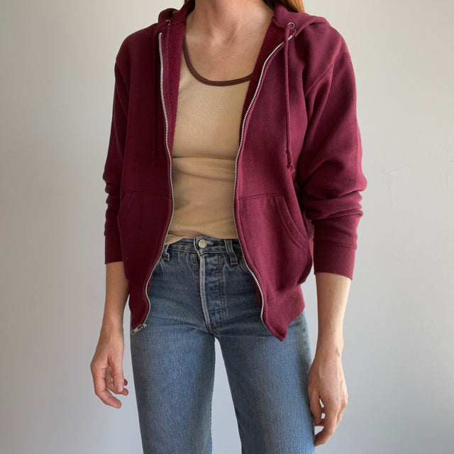 1980s Burgundy Zip Up Hoodie - In Stellar Shape