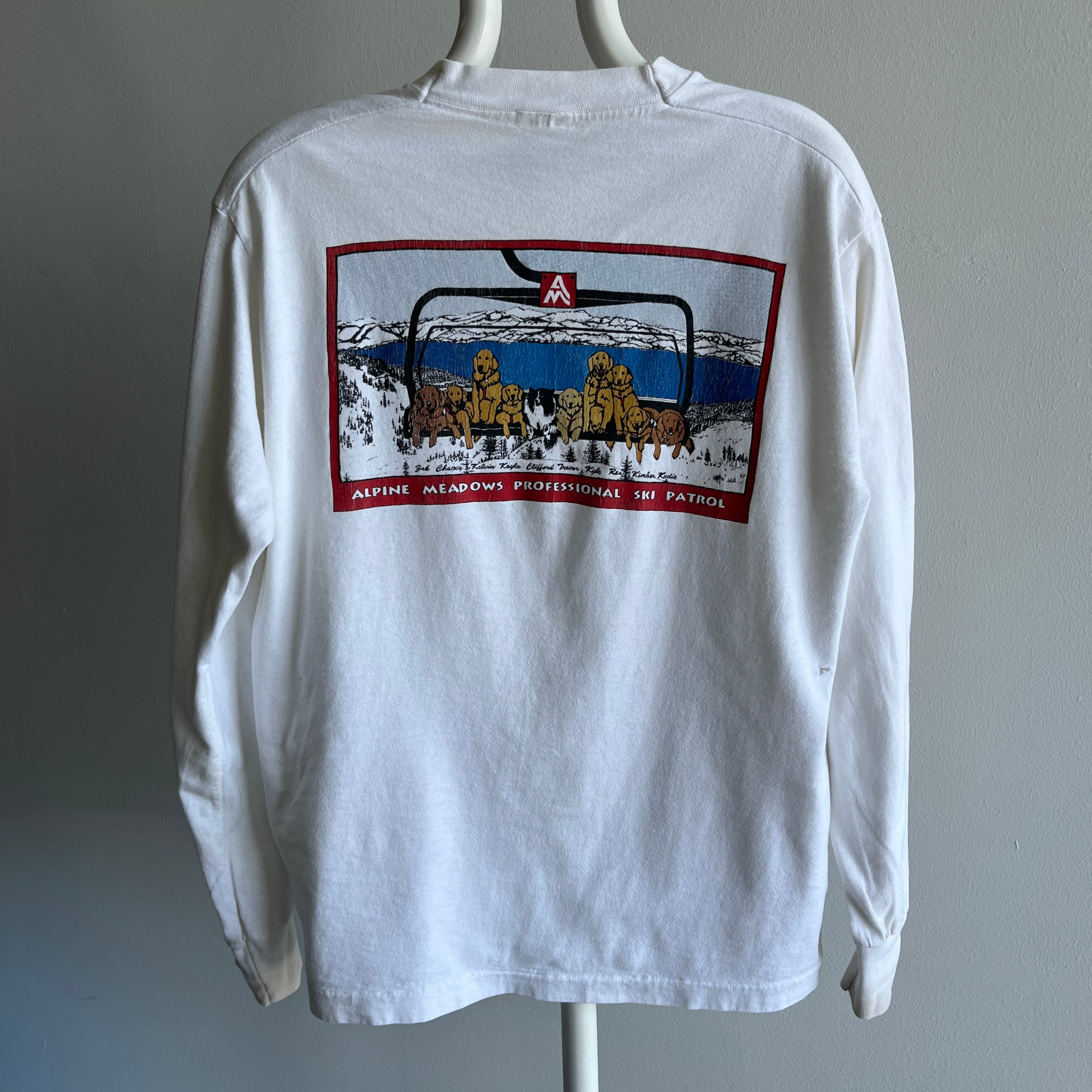 1980s Alpine Meadows Professional Ski Patrol Good Doggos Long Sleeve Cotton T-Shirt