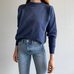 1980s Blank Thin Faded Navy Raglan