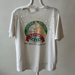 1980s Crazy Shirt - South Pacific Lager - Beer of Paradise - UTTERLY Tattered and Torn Front and Back T-Shirt