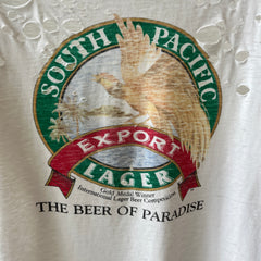 1980s Crazy Shirt - South Pacific Lager - Beer of Paradise - UTTERLY Tattered and Torn Front and Back T-Shirt