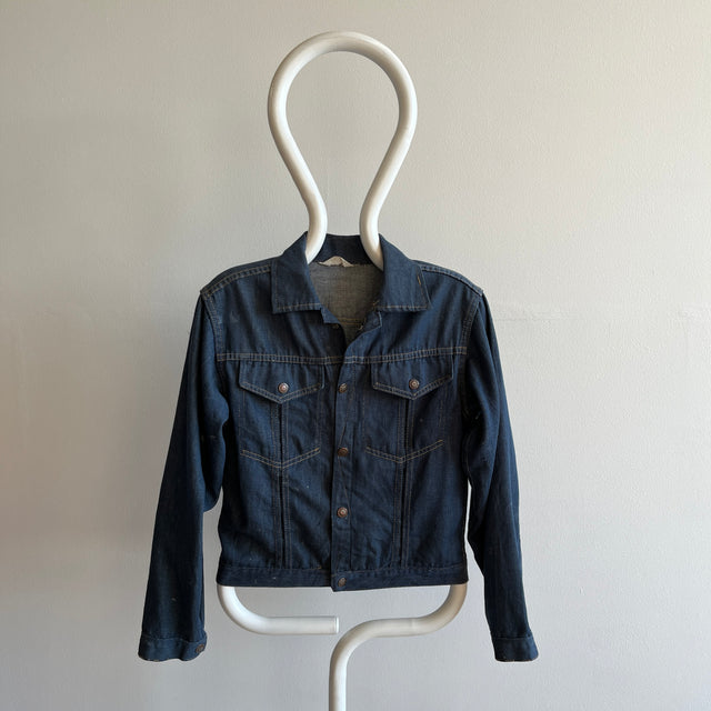 1970s Montgomery Ward Thin, Flexible, Lightweight, Paint Stained Denim Jean Jacket