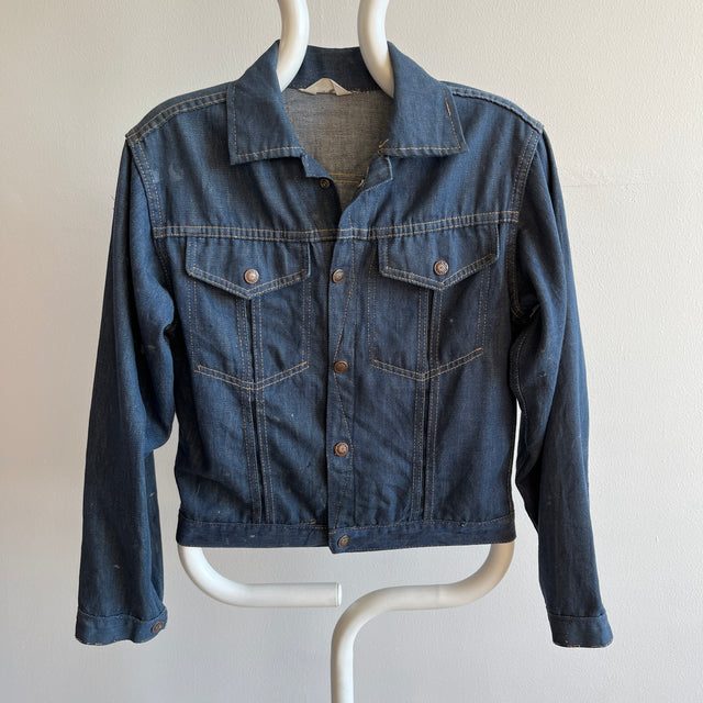 1970s Montgomery Ward Thin, Flexible, Lightweight, Paint Stained Denim Jean Jacket