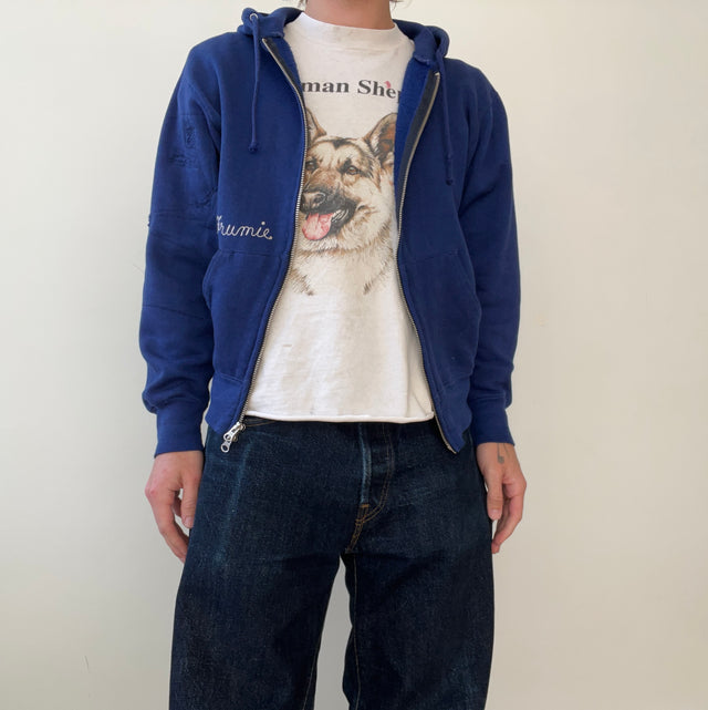 1970s Navy Blue Repaired Beth Rivkah Zip Up Hoodie