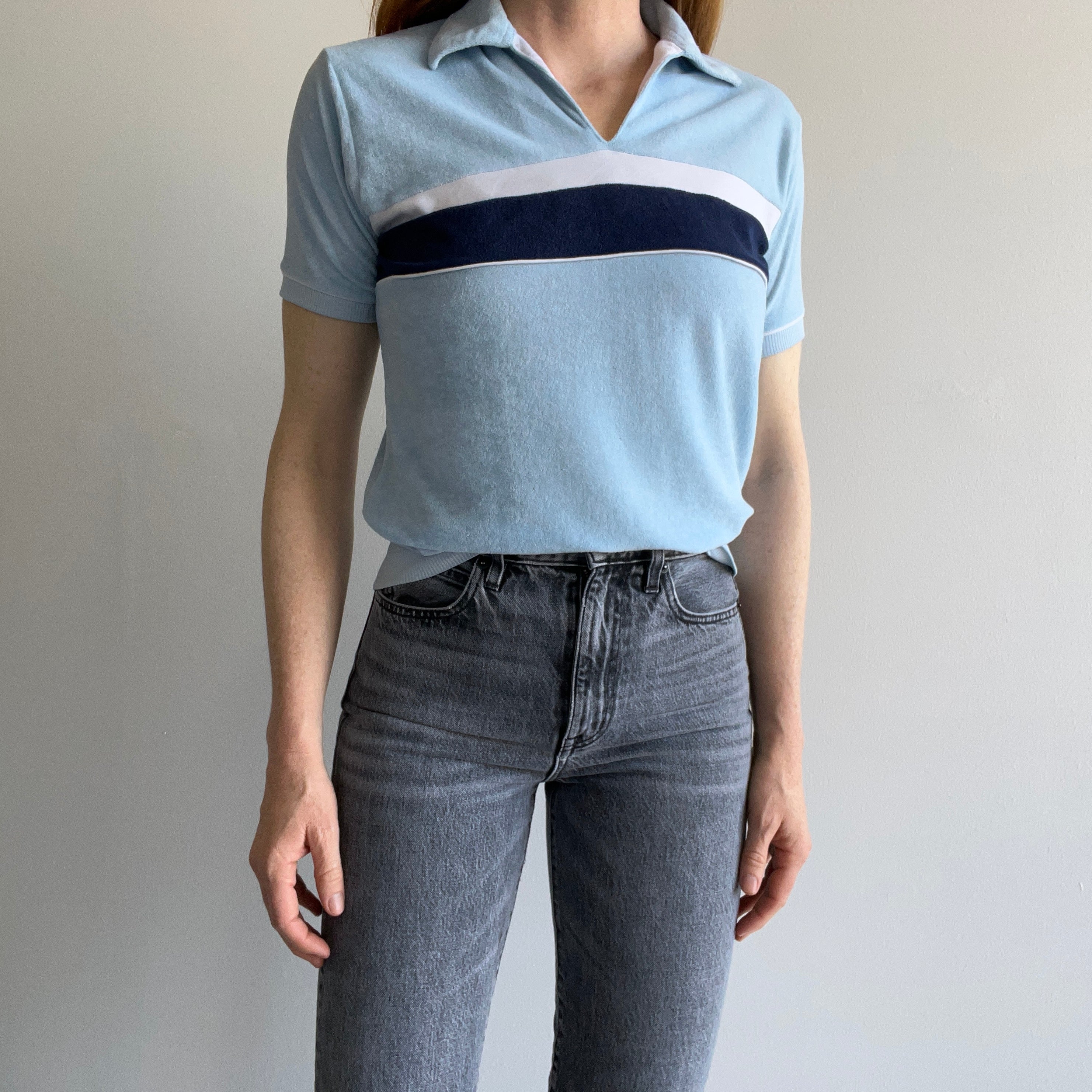 1970s Gap Terry Cloth Short Sleeve Warm Up Polo Shirt - Lightweight
