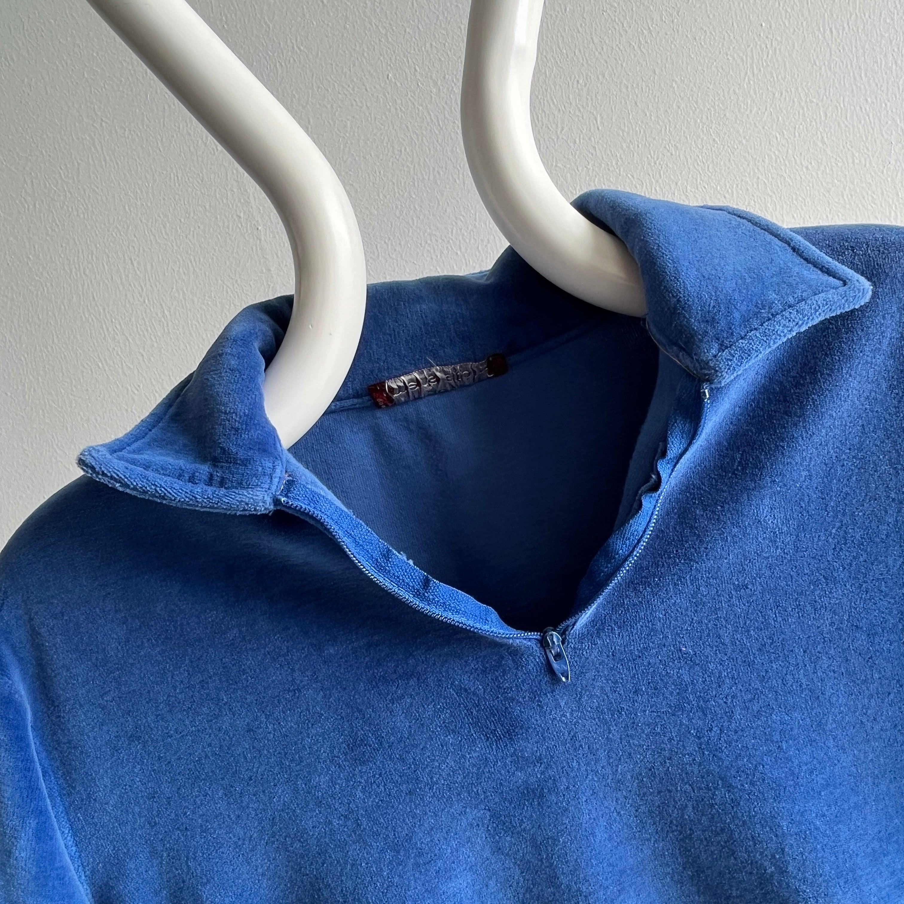 1970s Macy's Men's Store Velour 1/4 Zip Up Polo Sweatshirt - !!!!!