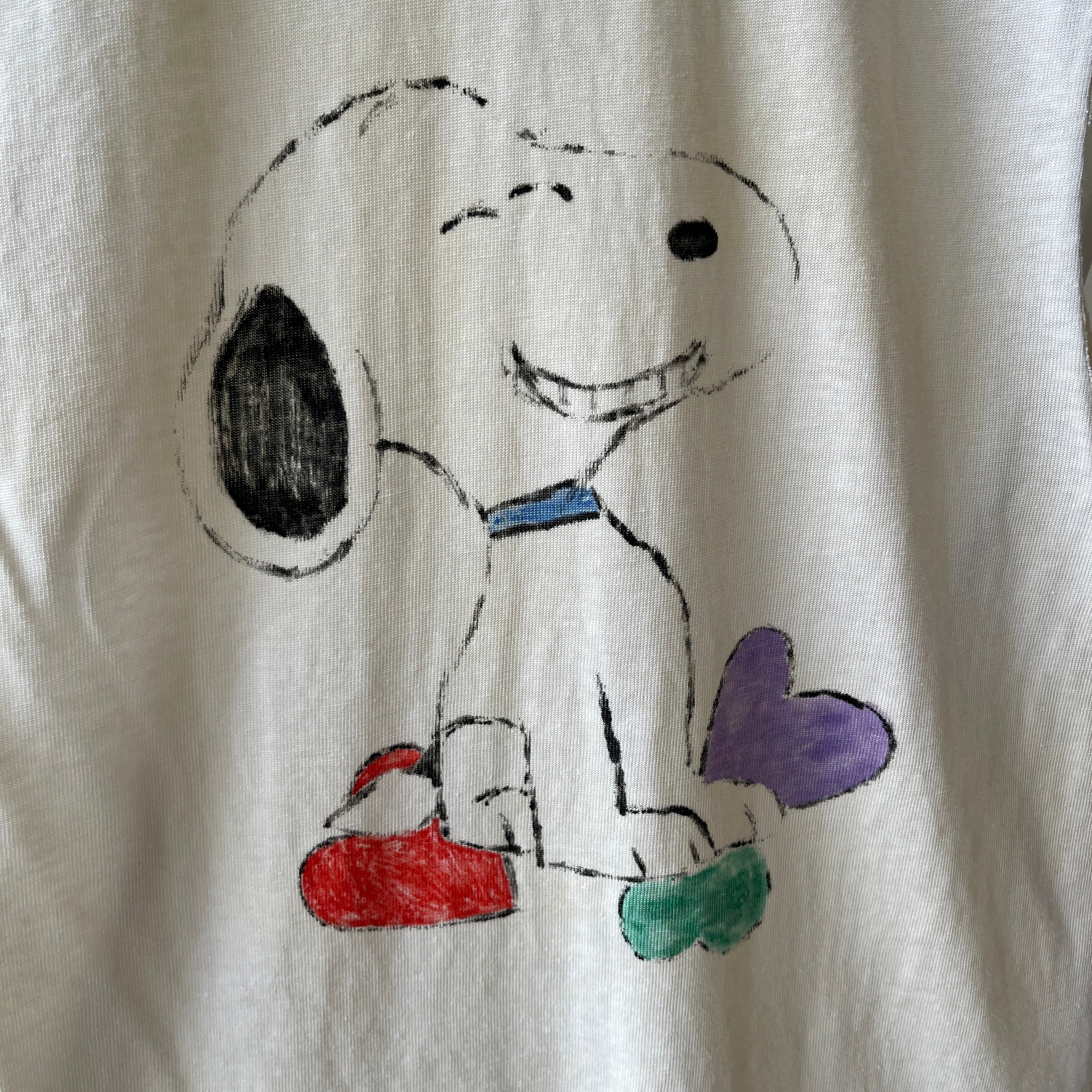 1970s Snoop Dog :) Snoopy DIY Drawn Cut Sleeve USA Made Champion Brand Football Shirt - WOW