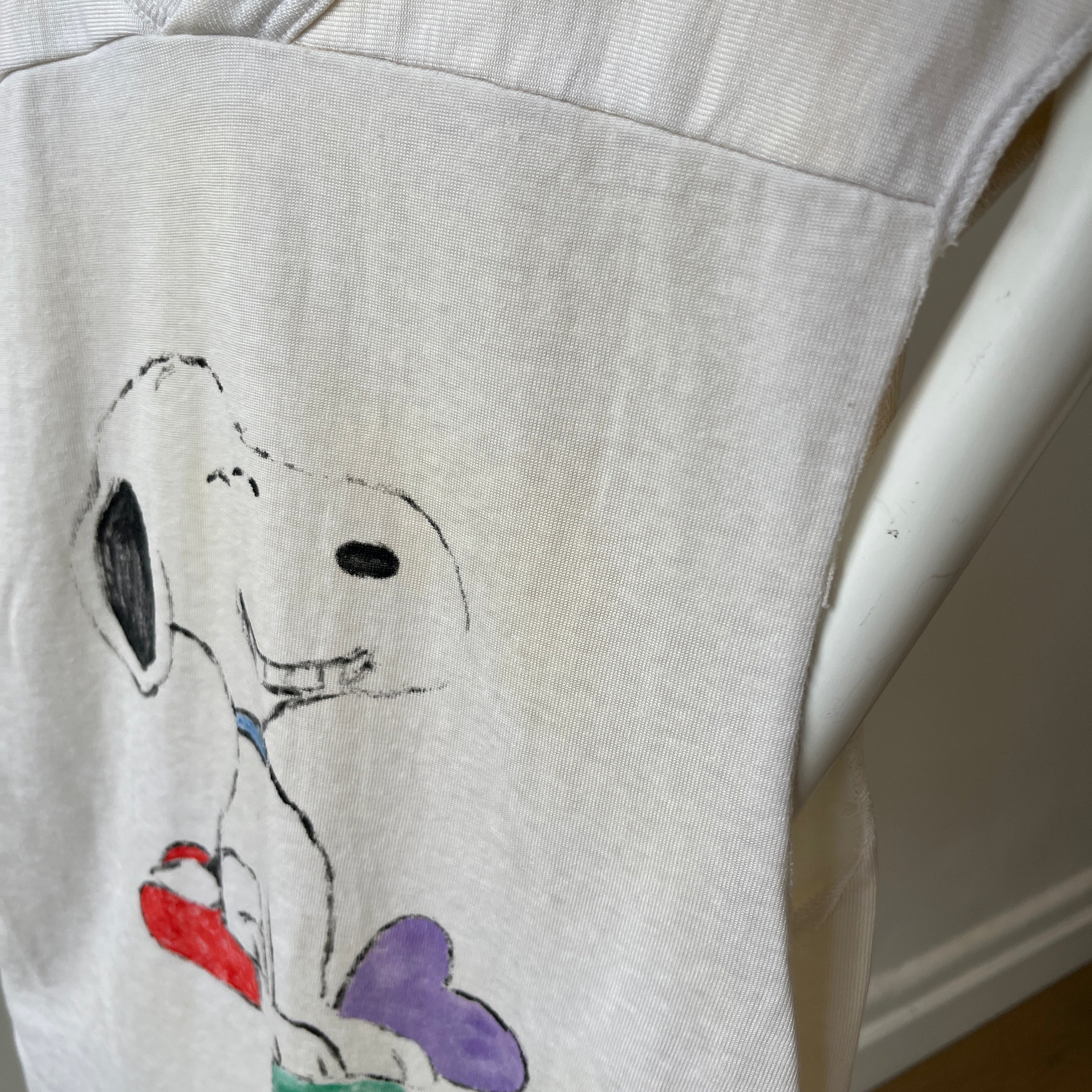 1970s Snoop Dog :) Snoopy DIY Drawn Cut Sleeve USA Made Champion Brand Football Shirt - WOW