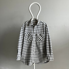 1990s USA Made L.L. Bean Gray and White Checkered Plaid Flannel