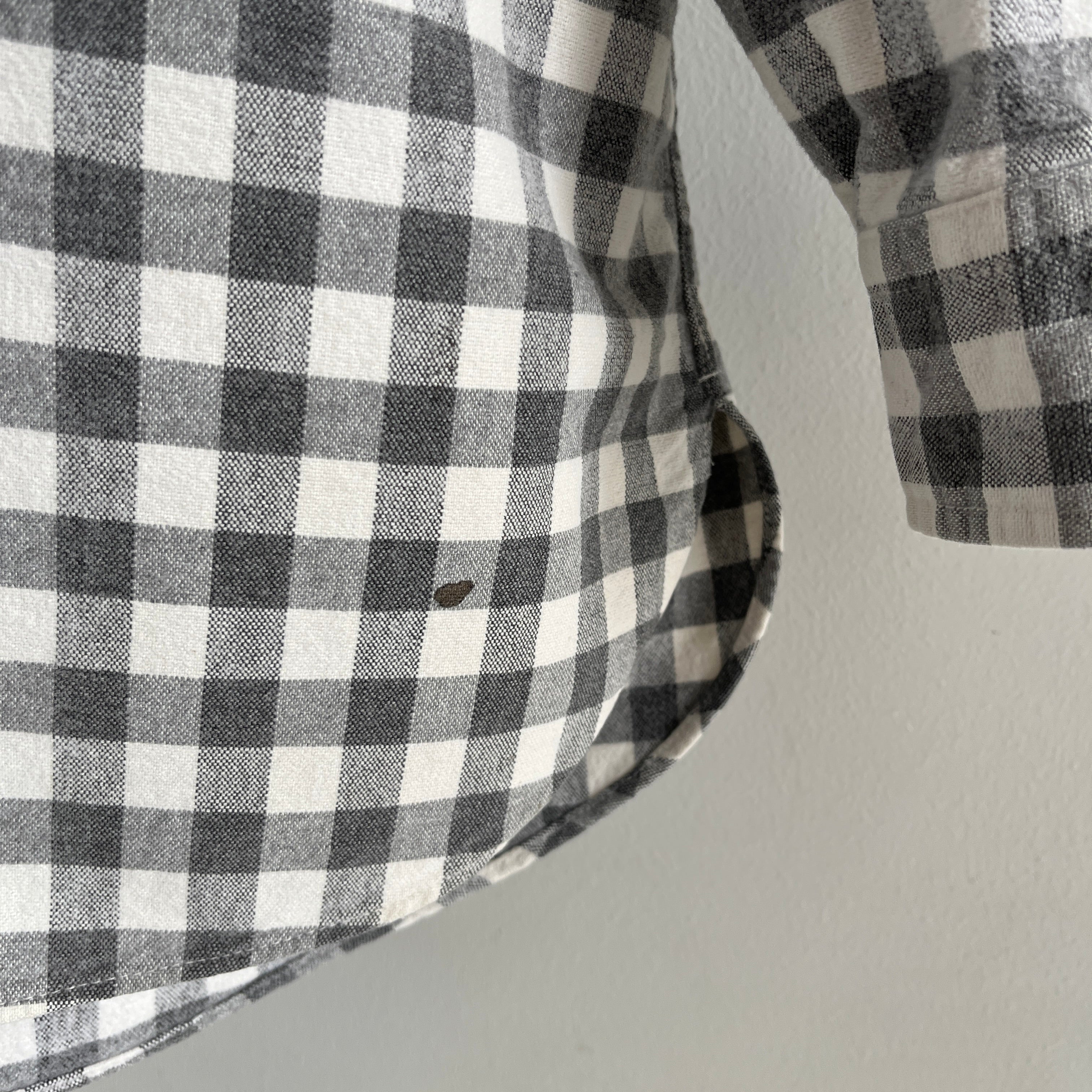 1990s USA Made L.L. Bean Gray and White Checkered Plaid Flannel