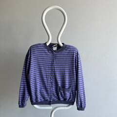 1980s Striped Button Up Single Pocket Knit Sweater with Shoulder Pads by Contempo (Who Remembers?!)