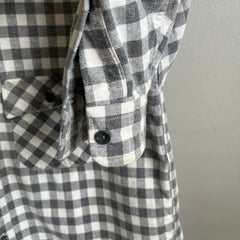 1990s USA Made L.L. Bean Gray and White Checkered Plaid Flannel