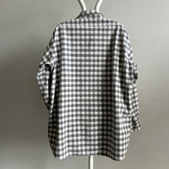 1990s USA Made L.L. Bean Gray and White Checkered Plaid Flannel