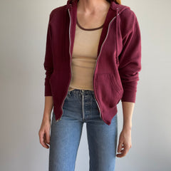 1980s Burgundy Zip Up Hoodie - In Stellar Shape