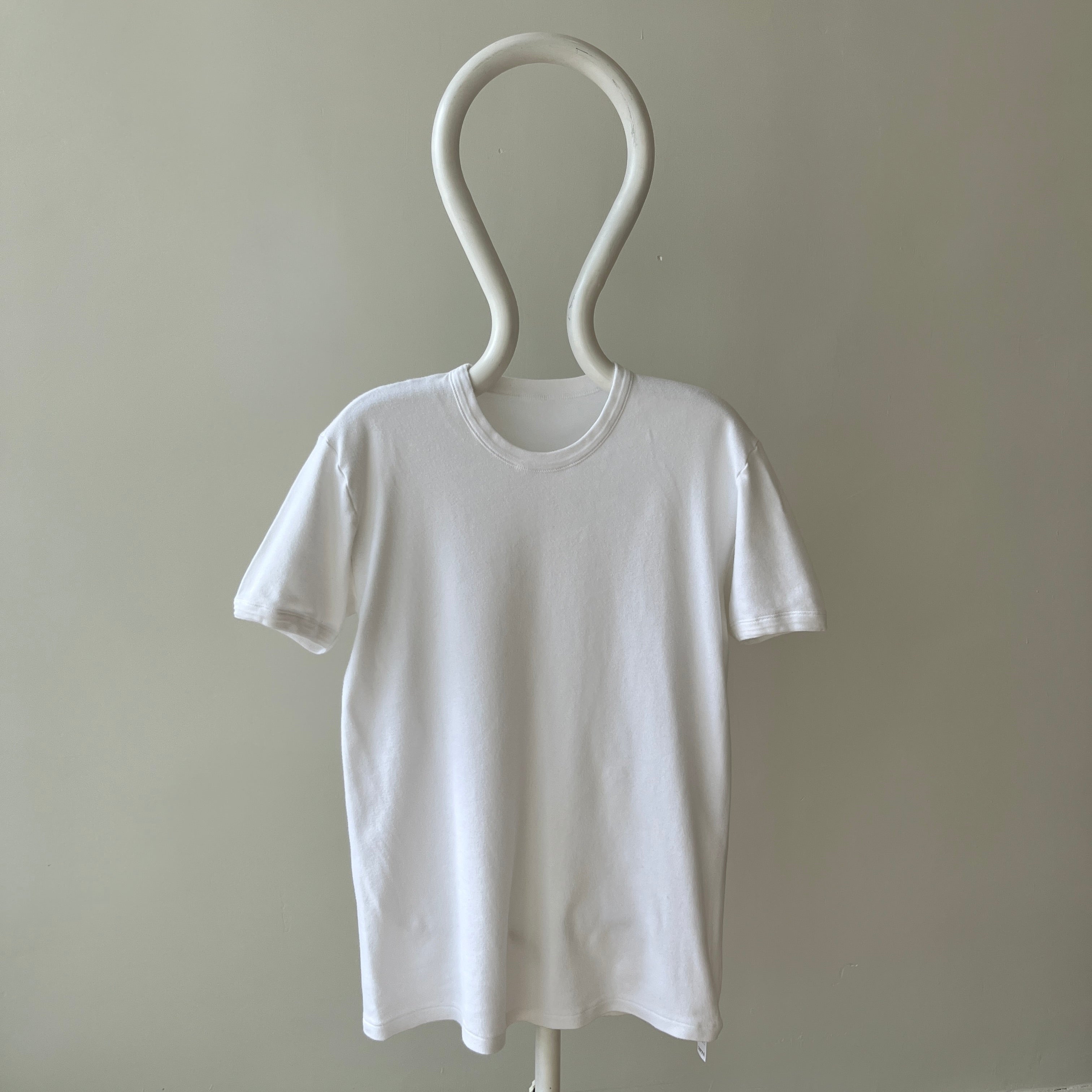 1990/2000 Medium Weight Rolled Neck Knit Blank White Ring T-Shirt