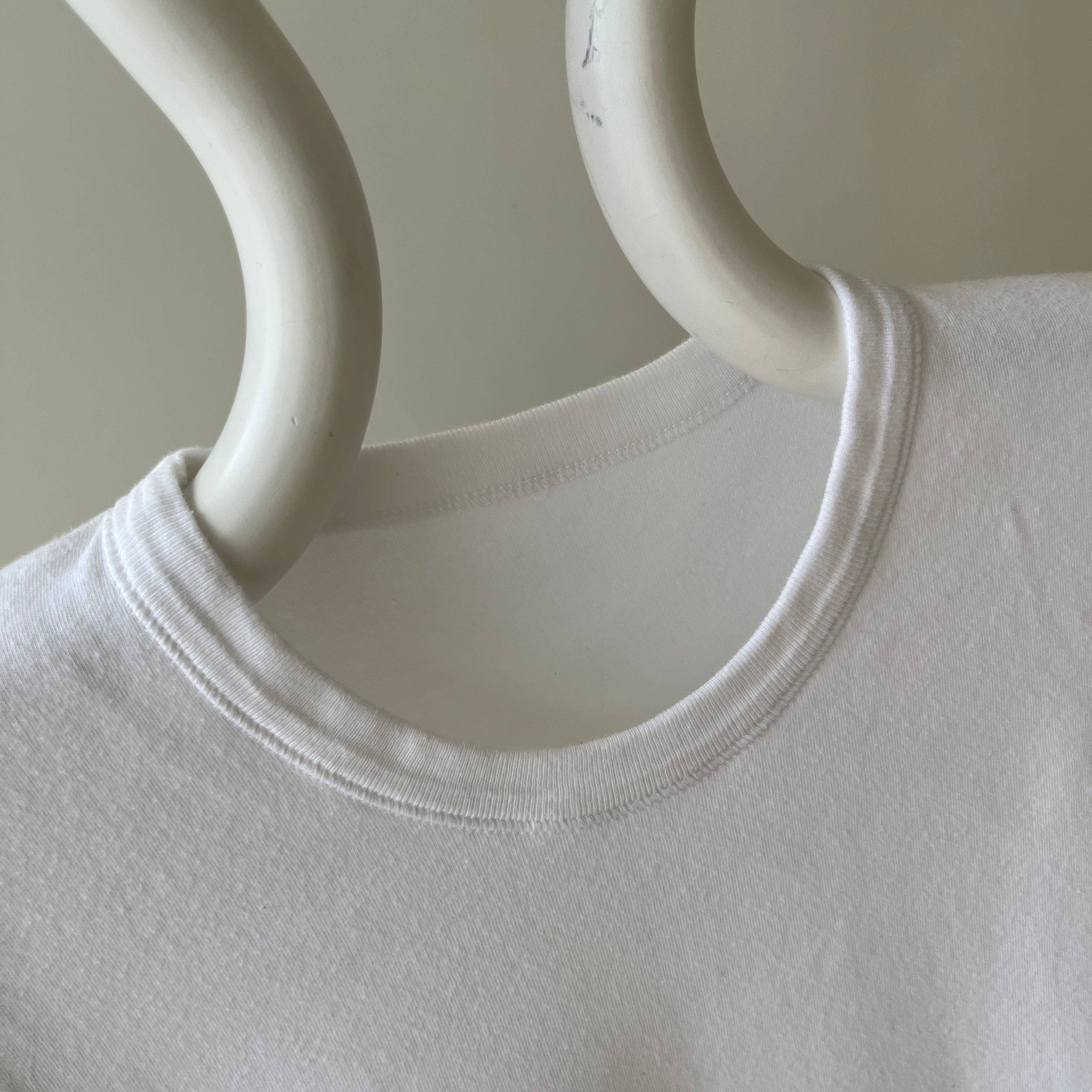 1990/2000 Medium Weight Rolled Neck Knit Blank White Ring T-Shirt