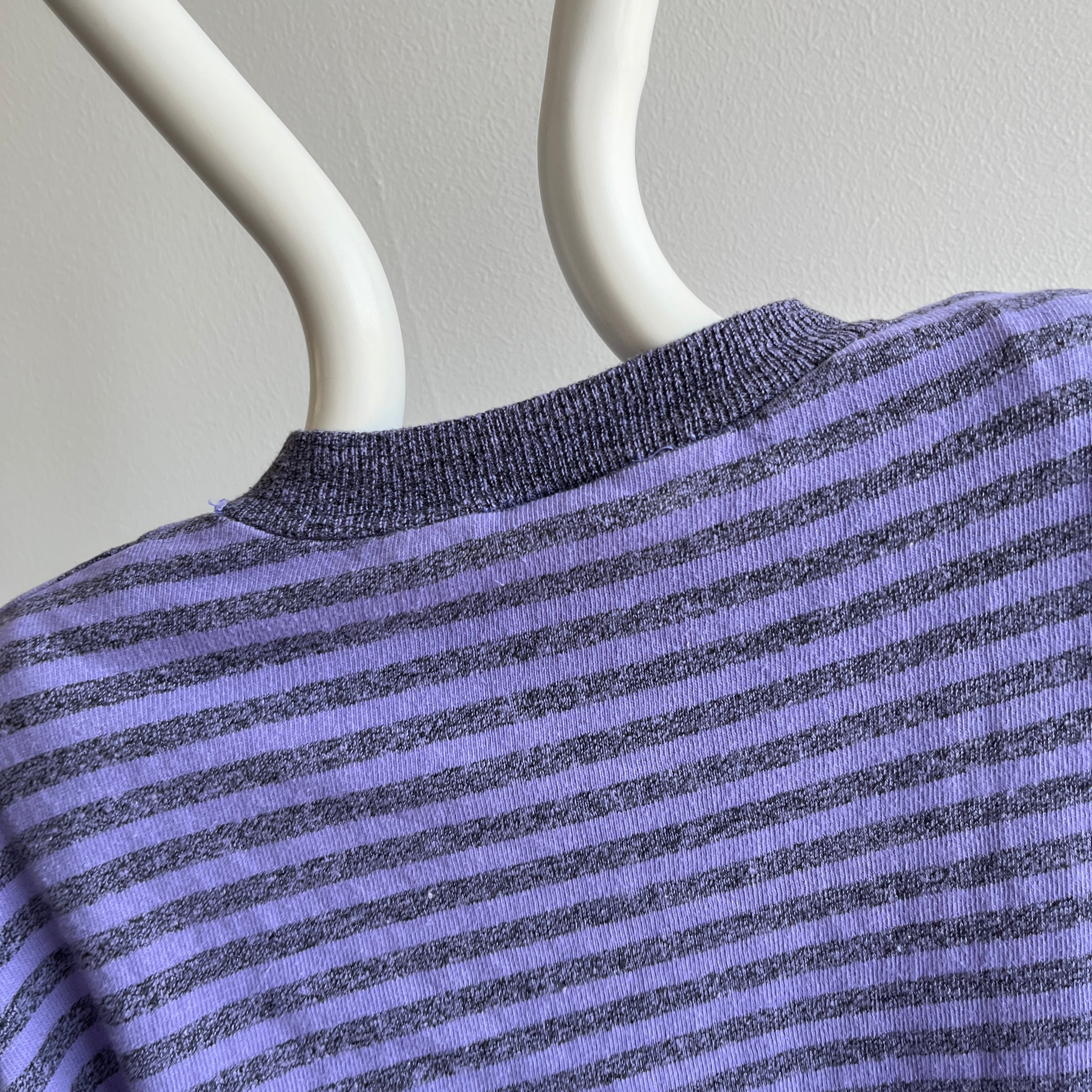 1980s Striped Button Up Single Pocket Knit Sweater with Shoulder Pads by Contempo (Who Remembers?!)